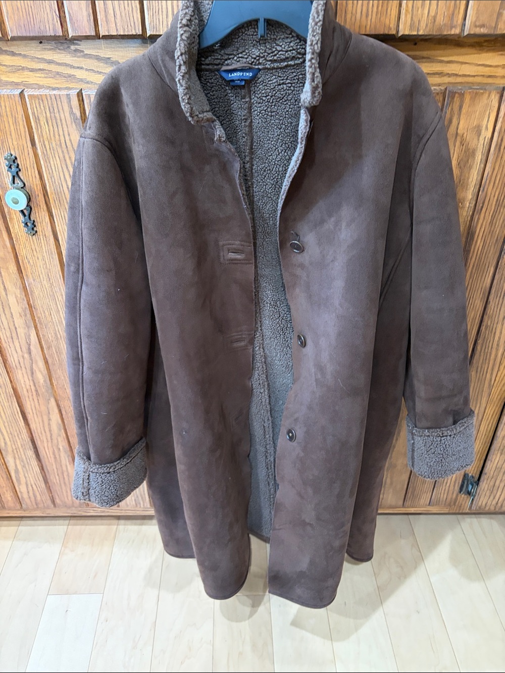 Lands' End women’s Dark Brown Shearling-Style coat  size XL